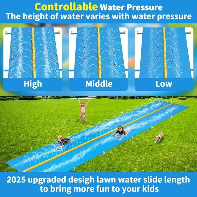Alt view image 4 of 7 - Evoio Water Slides for Kids Backyard, 39.4 Ft Extra Long Heavy Duty Lawn Waterslide with Built-in Dual Lane Sprinkler and 2 Inflatable Bodyboards, Summer Outdoor Water Toy for Kids and Adults