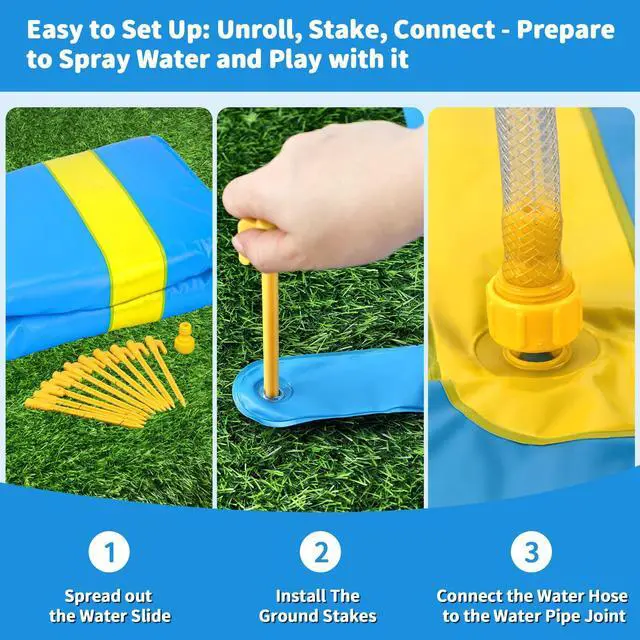 Alt view image 5 of 7 - Evoio Water Slides for Kids Backyard, 39.4 Ft Extra Long Heavy Duty Lawn Waterslide with Built-in Dual Lane Sprinkler and 2 Inflatable Bodyboards, Summer Outdoor Water Toy for Kids and Adults