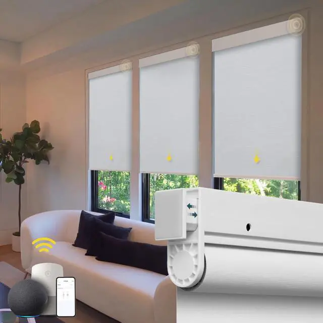 Main image of Motorized Automatic Blinds - Cordless Roller Shades with Remote Control, Smart Blinds (White, 23 x 72)