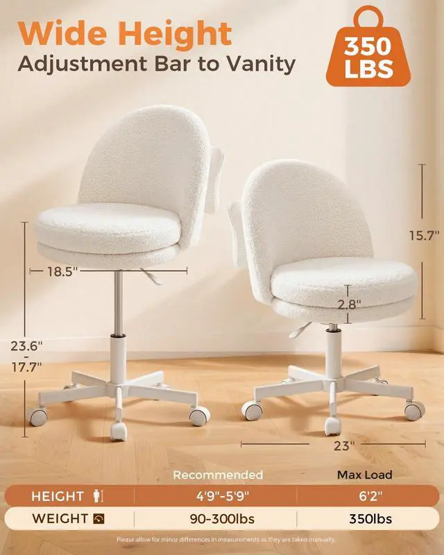 Alt view image 2 of 7 - GTPLAYER Velvet Tall Office Chair with Wheels Vanity Chairs with Back, Versatile Height Use: Office to Bar Stools Small Ergonomic Comfy Armlees Computer Desk Chair with Bow Lumbar Pillow for Gift
