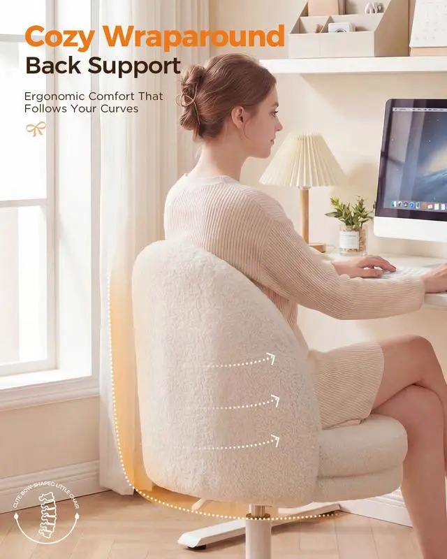Alt view image 5 of 7 - GTPLAYER Velvet Tall Office Chair with Wheels Vanity Chairs with Back, Versatile Height Use: Office to Bar Stools Small Ergonomic Comfy Armlees Computer Desk Chair with Bow Lumbar Pillow for Gift