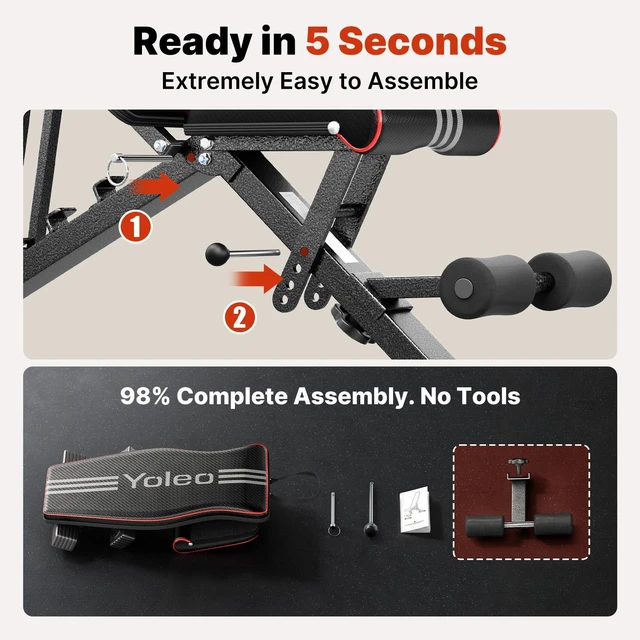 Alt view image 3 of 7 - Adjustable Weight Bench, ASTM-Certified 827LBS, 98% Pre-Assembled | Foldable Gym Bench with 84 Positions Incline Decline Flat, Wider Seat for Home Gym