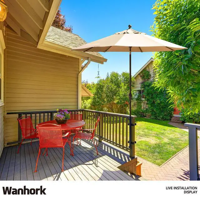 Alt view image 2 of 6 - Wanhork Heavy Duty 304 Stainless Steel Patio Umbrella Holder,for Outdoor Fixed Deck Railing (Grille/Post) Sun Umbrella Base and Bracket(Post, Black)
