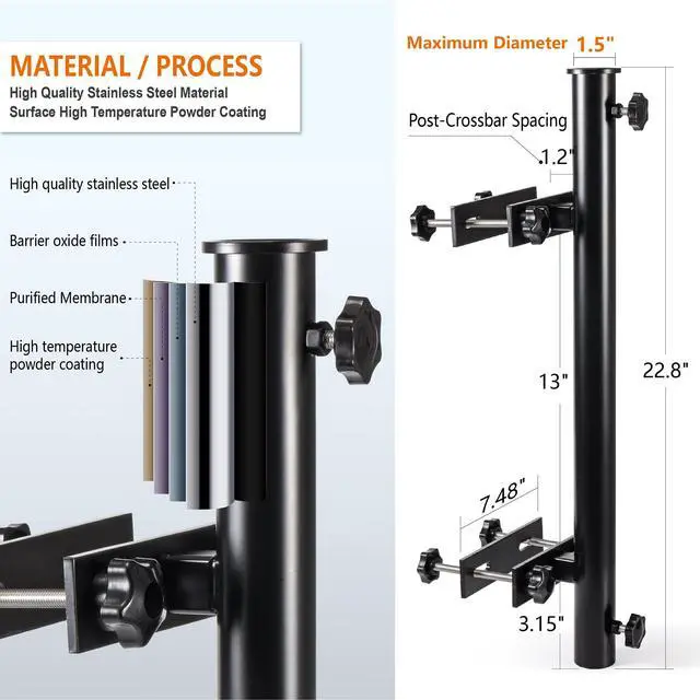 Alt view image 3 of 6 - Wanhork Heavy Duty 304 Stainless Steel Patio Umbrella Holder,for Outdoor Fixed Deck Railing (Grille/Post) Sun Umbrella Base and Bracket(Post, Black)