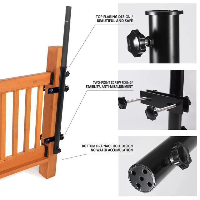 Alt view image 4 of 6 - Wanhork Heavy Duty 304 Stainless Steel Patio Umbrella Holder,for Outdoor Fixed Deck Railing (Grille/Post) Sun Umbrella Base and Bracket(Post, Black)