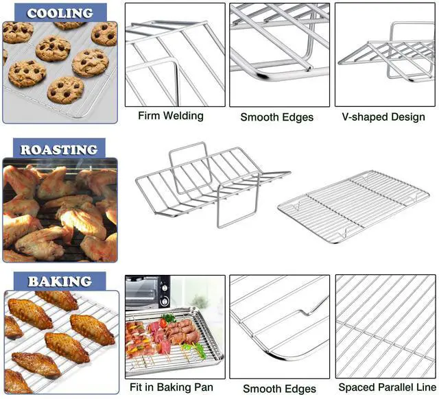 Alt view image 5 of 7 - P&P CHEF 16" Roaster Roasting Pan with Baking Rack and V-shaped Rack, Stainless Steel Rectangular Lasagna Pan with Handles for Turkey Chicken, Healthy & Dishwasher Safe, 3 Pieces, Silver