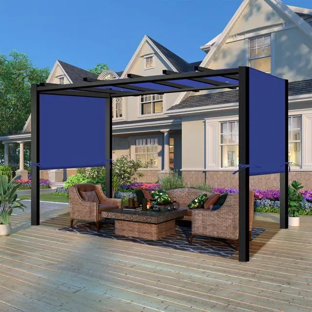 Alt view image 2 of 7 - Universal Waterproof Pergola Canopy Shade Cover Replacement - 17'x6.8' Outdoor Sun Shades Canopy Top for Patio Gazebo Deck Balcony Porch, Cover Only (Blue)