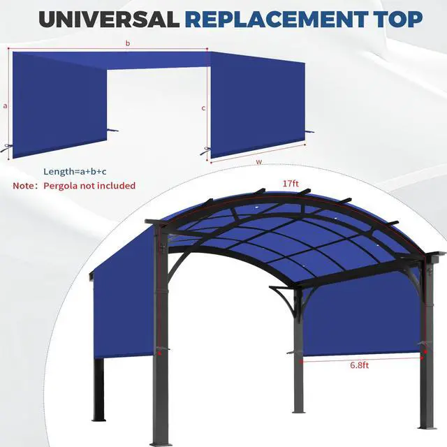 Alt view image 3 of 7 - Universal Waterproof Pergola Canopy Shade Cover Replacement - 17'x6.8' Outdoor Sun Shades Canopy Top for Patio Gazebo Deck Balcony Porch, Cover Only (Blue)