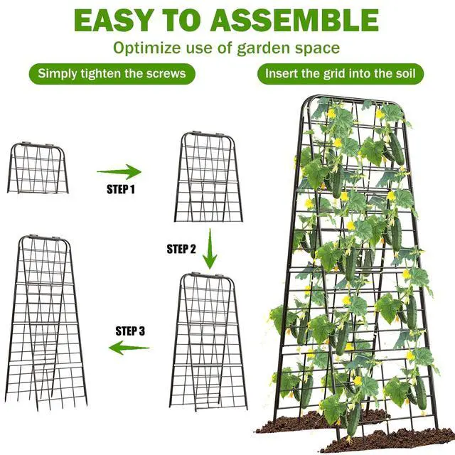 Alt view image 5 of 6 - Heavy Duty 50"x17" Adjustable A-Frame Trellis for Climbing Plants Rust-Proof Metal Garden Trellis with Dense Grid Design, Perfect for Raised Beds, Tomatoes, Cucumbers & Outdoor Vines (Black, 1 Pcs)