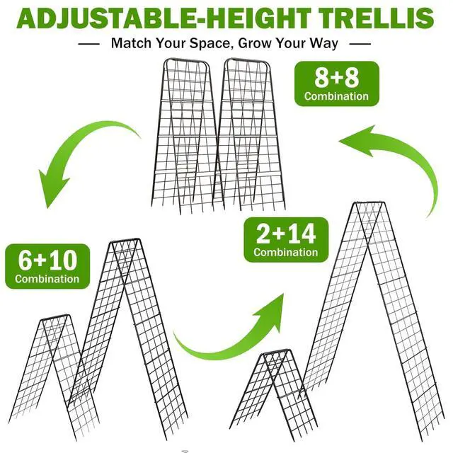 Alt view image 3 of 6 - Heavy Duty 50"x17" Adjustable A-Frame Trellis for Climbing Plants Rust-Proof Metal Garden Trellis with Dense Grid Design, Perfect for Raised Beds, Tomatoes, Cucumbers & Outdoor Vines (Black, 1 Pcs)
