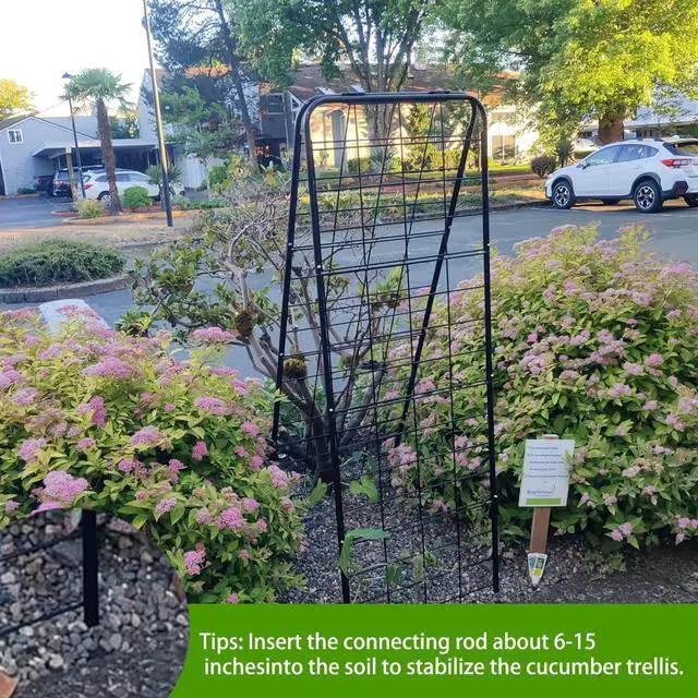 Alt view image 6 of 6 - Heavy Duty 50"x17" Adjustable A-Frame Trellis for Climbing Plants Rust-Proof Metal Garden Trellis with Dense Grid Design, Perfect for Raised Beds, Tomatoes, Cucumbers & Outdoor Vines (Black, 1 Pcs)