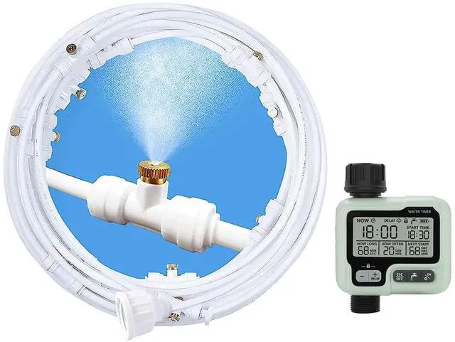 Main image of POCKET PANDA Misters for Outside Patio with Hose Timer,Misting System for Cooling Outdoor,50Ft (Black/White) for Watering Programmable,Water Mist Hose for Garden,Yard,