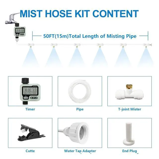 Alt view image 4 of 6 - POCKET PANDA Misters for Outside Patio with Hose Timer,Misting System for Cooling Outdoor,50Ft (Black/White) for Watering Programmable,Water Mist Hose for Garden,Yard,