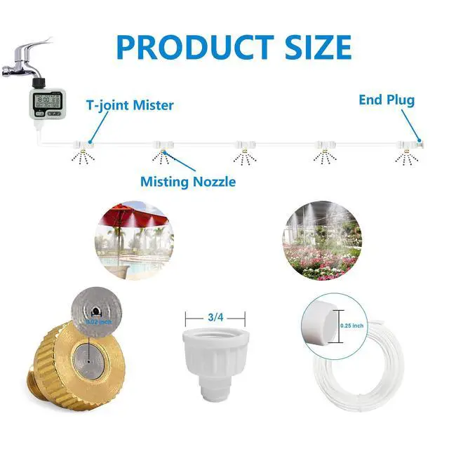 Alt view image 5 of 6 - POCKET PANDA Misters for Outside Patio with Hose Timer,Misting System for Cooling Outdoor,50Ft (Black/White) for Watering Programmable,Water Mist Hose for Garden,Yard,