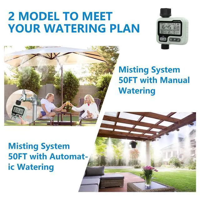 Alt view image 3 of 6 - POCKET PANDA Misters for Outside Patio with Hose Timer,Misting System for Cooling Outdoor,50Ft (Black/White) for Watering Programmable,Water Mist Hose for Garden,Yard,