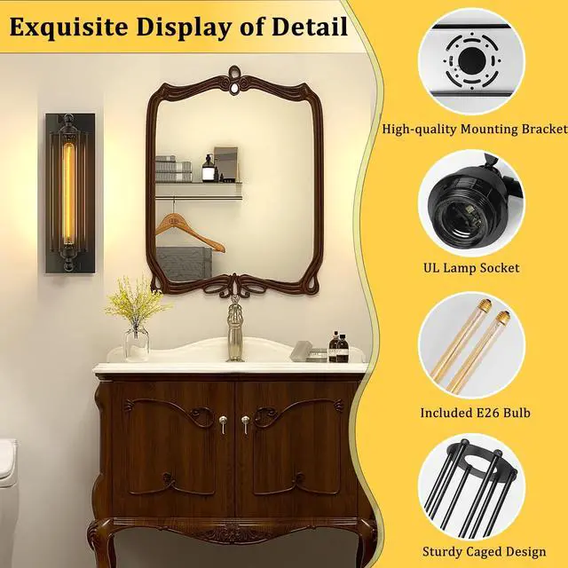 Alt view image 2 of 7 - Licperron Sconces Wall Lighting, Industrial Black Wall Sconces Antique Wall Light Fixtures for Bedside, Bar, Restaurant, Hallway, Indoor&Outdoor Decor, E26 & E27 Bar Lights, UL Approval, 2 Pack