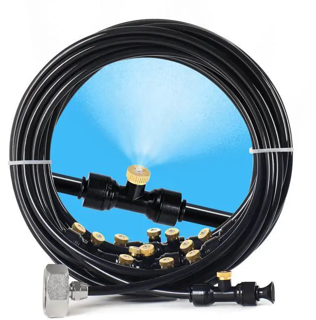 Main image of Bonviee Misters for Outside Patio, 100FT Misting Cooling System for Patio, 100FT (30M) Misting Line+28 Mist Nozzles+3/4" Brass Adapter, Pre-Assembled Garden & Greenhouse Watering System