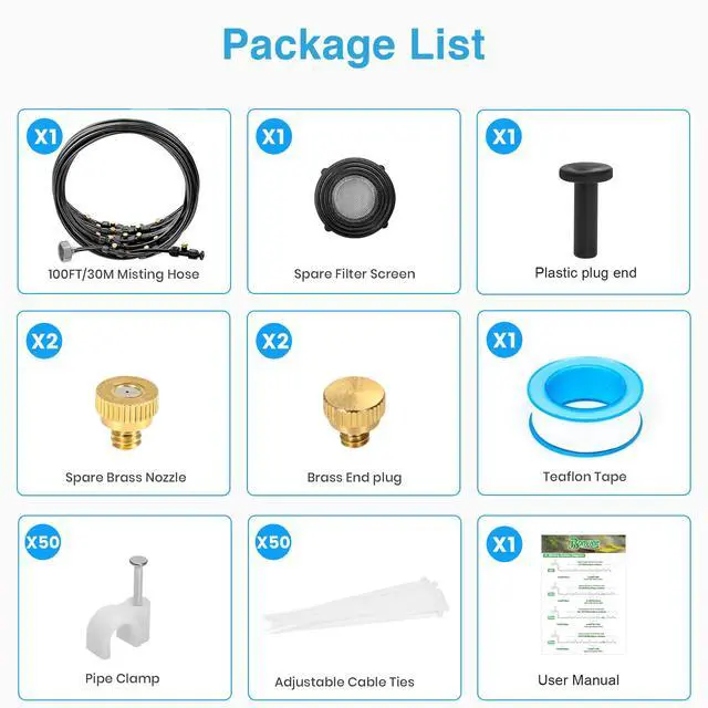 Alt view image 3 of 7 - Bonviee Misters for Outside Patio, 100FT Misting Cooling System for Patio, 100FT (30M) Misting Line+28 Mist Nozzles+3/4" Brass Adapter, Pre-Assembled Garden & Greenhouse Watering System