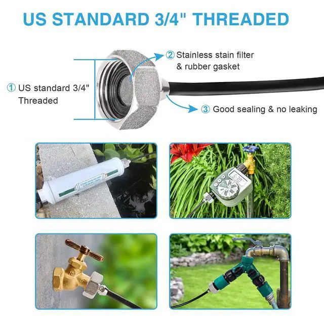 Alt view image 4 of 7 - Bonviee Misters for Outside Patio, 100FT Misting Cooling System for Patio, 100FT (30M) Misting Line+28 Mist Nozzles+3/4" Brass Adapter, Pre-Assembled Garden & Greenhouse Watering System