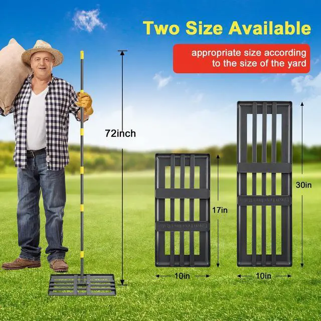 Alt view image 6 of 7 - Large Lawn Leveling Rake - Heavy Duty 30"x10" Stainless Steel Leveler Plate,Reinforced Welds,28-72" Adjustable, Anti Flipping Smooth Edge,for Soil, Dirt,Ground,Golf,Yard Top Dressing,Landscaping