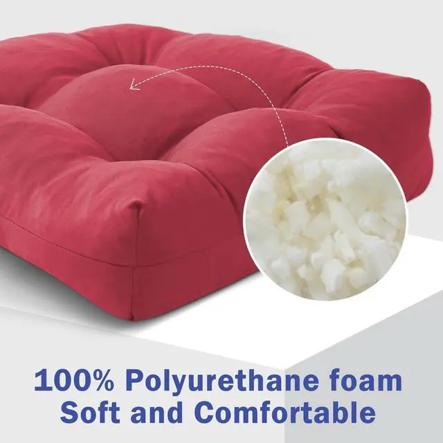 Alt view image 3 of 7 - IPYNBAP Outdoor Chair Cushions Set of 4, Patio Chair Cushions with Ties, 19x19+5 Tufted Outdoor Seat Cushions, Waterproof Patio Furniture Cushions, Outdoor Dining Chair Pads, Burgundy