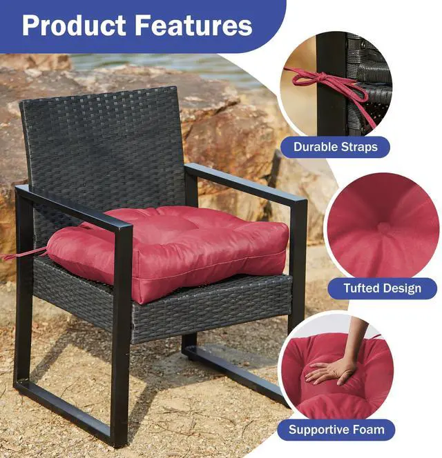 Alt view image 5 of 7 - IPYNBAP Outdoor Chair Cushions Set of 4, Patio Chair Cushions with Ties, 19x19+5 Tufted Outdoor Seat Cushions, Waterproof Patio Furniture Cushions, Outdoor Dining Chair Pads, Burgundy