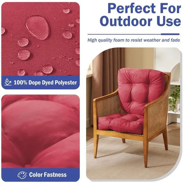 Alt view image 2 of 7 - IPYNBAP Outdoor Chair Cushions Set of 4, Patio Chair Cushions with Ties, 19x19+5 Tufted Outdoor Seat Cushions, Waterproof Patio Furniture Cushions, Outdoor Dining Chair Pads, Burgundy