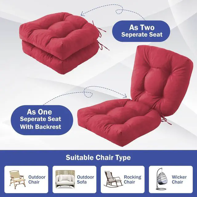 Alt view image 6 of 7 - IPYNBAP Outdoor Chair Cushions Set of 4, Patio Chair Cushions with Ties, 19x19+5 Tufted Outdoor Seat Cushions, Waterproof Patio Furniture Cushions, Outdoor Dining Chair Pads, Burgundy