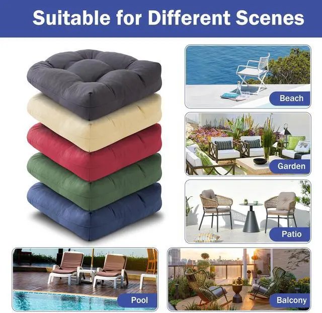 Alt view image 7 of 7 - IPYNBAP Outdoor Chair Cushions Set of 4, Patio Chair Cushions with Ties, 19x19+5 Tufted Outdoor Seat Cushions, Waterproof Patio Furniture Cushions, Outdoor Dining Chair Pads, Burgundy