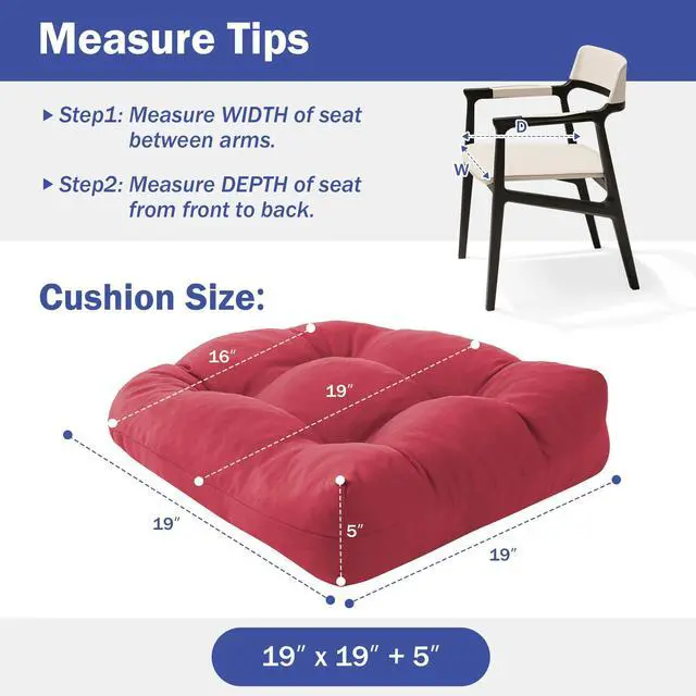 Alt view image 4 of 7 - IPYNBAP Outdoor Chair Cushions Set of 4, Patio Chair Cushions with Ties, 19x19+5 Tufted Outdoor Seat Cushions, Waterproof Patio Furniture Cushions, Outdoor Dining Chair Pads, Burgundy