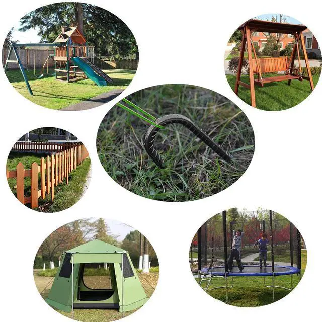 Alt view image 7 of 7 - OK5STAR 16 Inch J Hook Rebar Stakes 40 Pack, Heavy Duty 5/16 Inch Diameter Black E-Coated Steel Wind Resistant Ground Anchors for Trampoline, Bounce House, Dog Kennel, Chain Link Fence & Gazebo