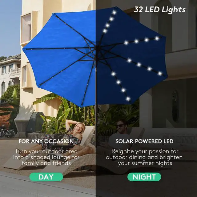 Alt view image 2 of 7 - JEAREY 9FT Outdoor Patio Umbrella with Solar Lights, LED Lighted Pool Umbrella with Tilt and Crank, Outdoor Table Umbrellas for Deck, Yard & Market (Royal Blue)
