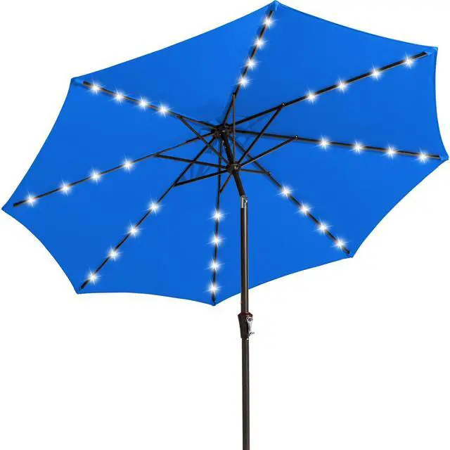 Main image of JEAREY 9FT Outdoor Patio Umbrella with Solar Lights, LED Lighted Pool Umbrella with Tilt and Crank, Outdoor Table Umbrellas for Deck, Yard & Market (Royal Blue)