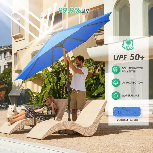 Alt view image 5 of 7 - JEAREY 9FT Outdoor Patio Umbrella with Solar Lights, LED Lighted Pool Umbrella with Tilt and Crank, Outdoor Table Umbrellas for Deck, Yard & Market (Royal Blue)