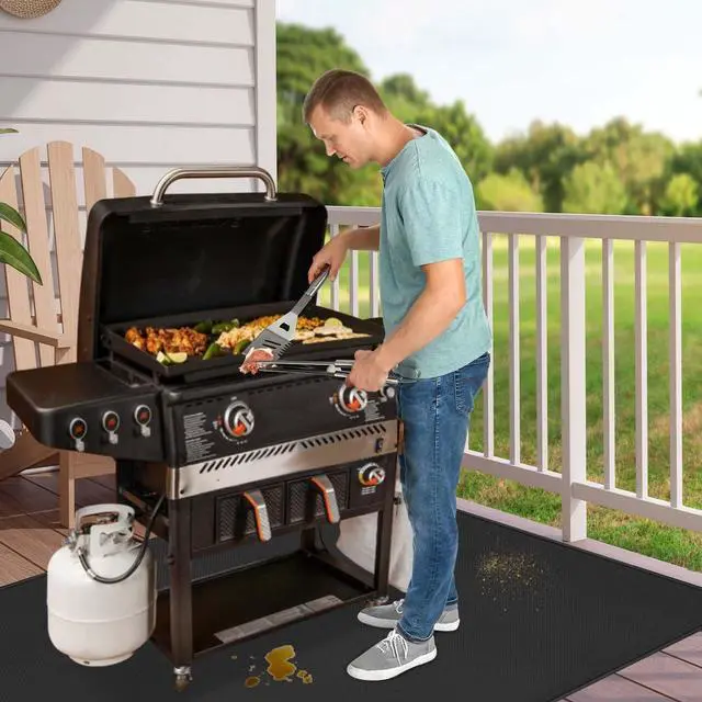 Alt view image 2 of 7 - 70 x 48 in Grill Mats for Outdoor Grill Compatible with Blackstone 28in & 36in Griddle, Fireproof Griddle Mats for Grilling to Protect the Deck, Griddle Accessories Compatible with Blackstone - 0.6mm