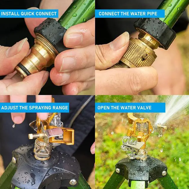 Alt view image 5 of 7 - Wexo Palindrog Impact Sprinkler on Tripod Base, Heavy Duty Adjustable Zinc Sprinkler Head for Lawn Yard Garden, 360 Degree Large Area Irrigation, 3/4" Connector Extension Legs Flip Locks, 2 Pack
