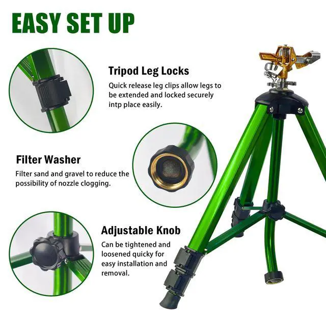 Alt view image 4 of 5 - LIULO TOOL Impact Sprinkler on Tripod Base, 2 Pack Tripod Sprinklers with Head, 360 Degree Large Area Irrigation with Extension Legs Flip Locks, Heavy Duty 3/4" Connector for Lawn Yard Garden