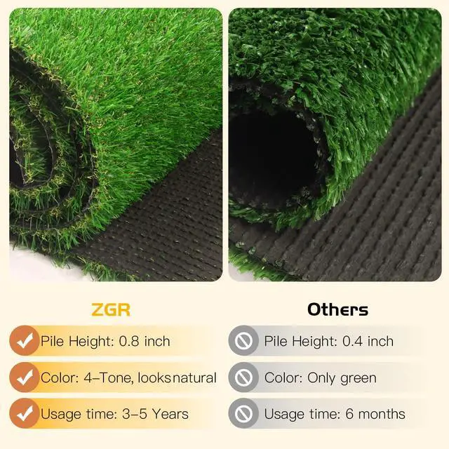 Alt view image 5 of 7 - ZGR Artificial Grass Turf Lawn 4'10" x 8' Outdoor Rug, 0.8" Premium Realistic Turf for Garden, Yard, Home Landscape, Playground, Dogs Synthetic Grass Mat Fake Grass Rug, Rubber Backed with Drain Holes