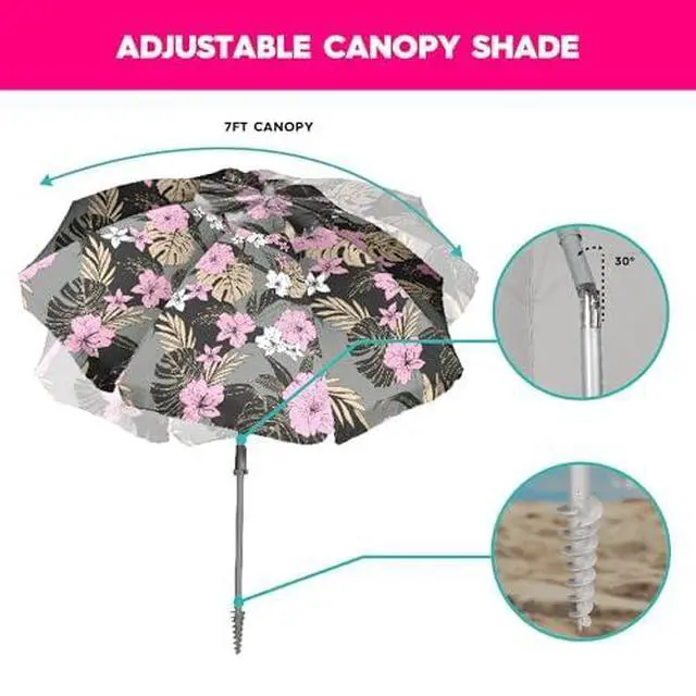 Alt view image 2 of 7 - ROXY Beach Umbrella with UV 50+ Sun Protection Adjustable Tilt, Windproof Design, Lightweight Portable Umbrella with Carry Bag Perfect for Beach, Patio, or Outdoor Use