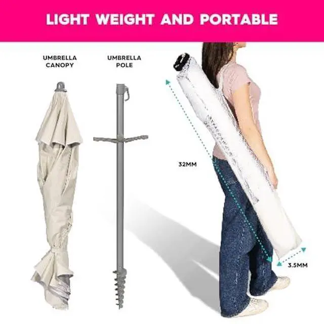 Alt view image 4 of 7 - ROXY Beach Umbrella with UV 50+ Sun Protection Adjustable Tilt, Windproof Design, Lightweight Portable Umbrella with Carry Bag Perfect for Beach, Patio, or Outdoor Use