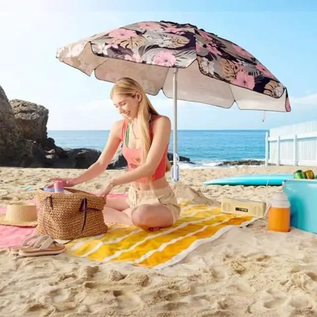 Alt view image 7 of 7 - ROXY Beach Umbrella with UV 50+ Sun Protection Adjustable Tilt, Windproof Design, Lightweight Portable Umbrella with Carry Bag Perfect for Beach, Patio, or Outdoor Use