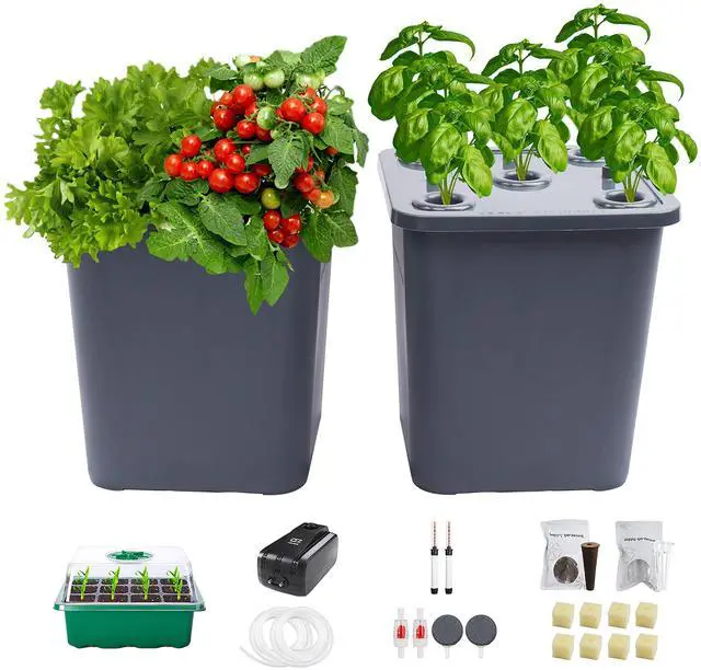 Main image of LAWNFUL 2 Hydroponic Buckets Kit for Plants, Hydroponics Growing System for Herbs/Tomato/Vegetables, DWC System with Air Pump & Germination Tray (Complete Indoor Hydroponic Gardening Supplies)