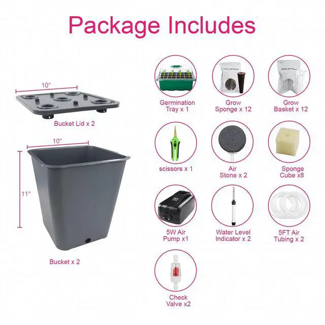 Alt view image 4 of 7 - LAWNFUL 2 Hydroponic Buckets Kit for Plants, Hydroponics Growing System for Herbs/Tomato/Vegetables, DWC System with Air Pump & Germination Tray (Complete Indoor Hydroponic Gardening Supplies)