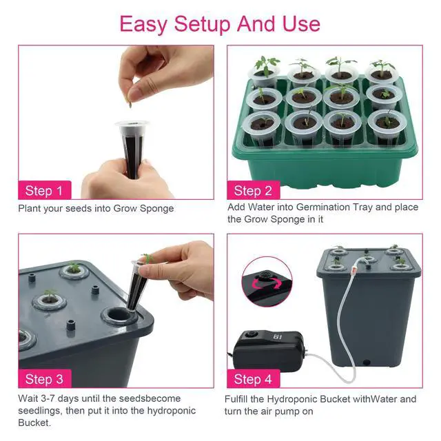 Alt view image 7 of 7 - LAWNFUL 2 Hydroponic Buckets Kit for Plants, Hydroponics Growing System for Herbs/Tomato/Vegetables, DWC System with Air Pump & Germination Tray (Complete Indoor Hydroponic Gardening Supplies)