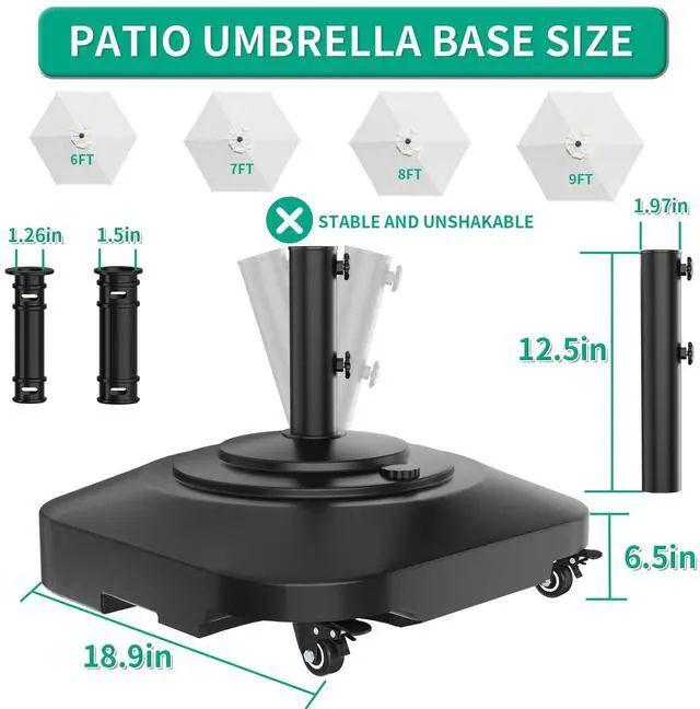 Alt view image 3 of 7 - Umbrella Base with Wheels, Umbrella Stand Base Heavy Duty 100lb Windproof, Fillable Umbrella Base Mobile Square Umbrella Stand Outdoor Base for Patio, Deck, Poolside, Lawn, Fits Most Sized Umbrellas