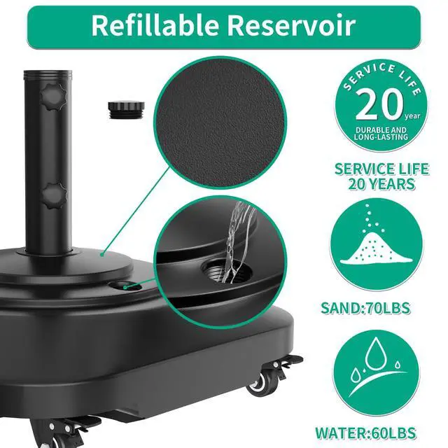 Alt view image 4 of 7 - Umbrella Base with Wheels, Umbrella Stand Base Heavy Duty 100lb Windproof, Fillable Umbrella Base Mobile Square Umbrella Stand Outdoor Base for Patio, Deck, Poolside, Lawn, Fits Most Sized Umbrellas