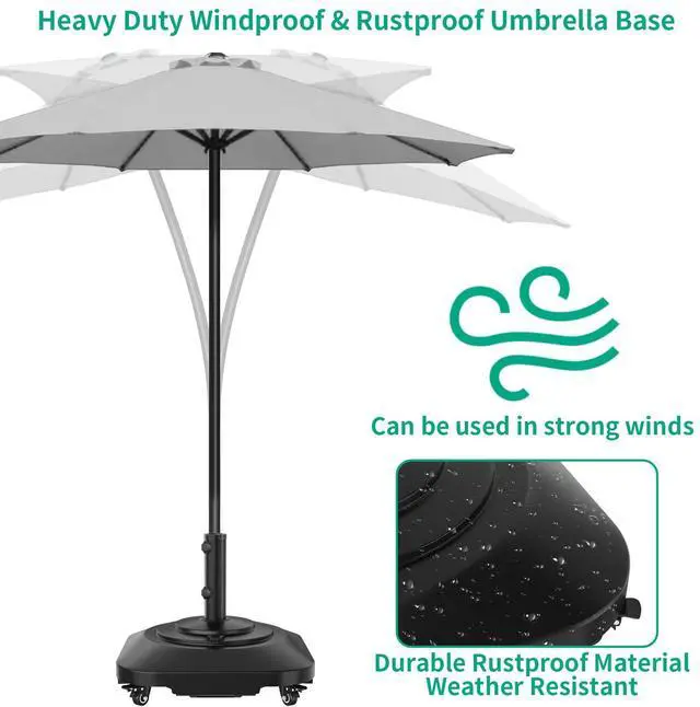 Alt view image 6 of 7 - Umbrella Base with Wheels, Umbrella Stand Base Heavy Duty 100lb Windproof, Fillable Umbrella Base Mobile Square Umbrella Stand Outdoor Base for Patio, Deck, Poolside, Lawn, Fits Most Sized Umbrellas