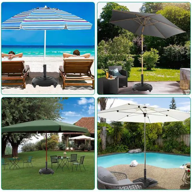 Alt view image 7 of 7 - Umbrella Base with Wheels, Umbrella Stand Base Heavy Duty 100lb Windproof, Fillable Umbrella Base Mobile Square Umbrella Stand Outdoor Base for Patio, Deck, Poolside, Lawn, Fits Most Sized Umbrellas