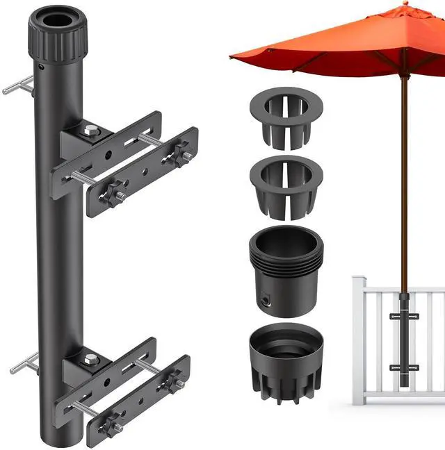 Main image of Dolibest Heavy Duty Patio Umbrella Holder, Space Saver Umbrella Holder, Adjustable Umbrella Deck Mount for Railing, Full Welded Construction-Sturdy and Easy to Install for Patio, Deck, Poolsid