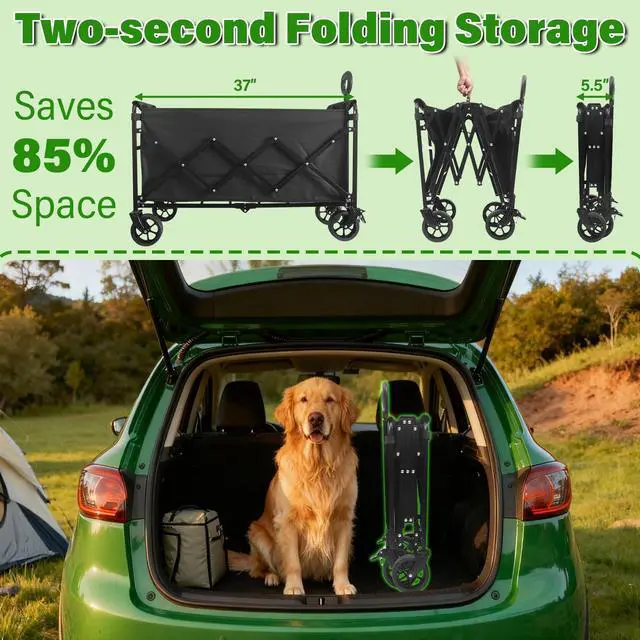 Alt view image 3 of 7 - Wagon Cart Foldable,500Lbs Collapsible Wagon Cart with Wheels Portable, All Terrain Outdoor Utility Carts for Groceries, Camping, Sports, Garden, Shopping, Black